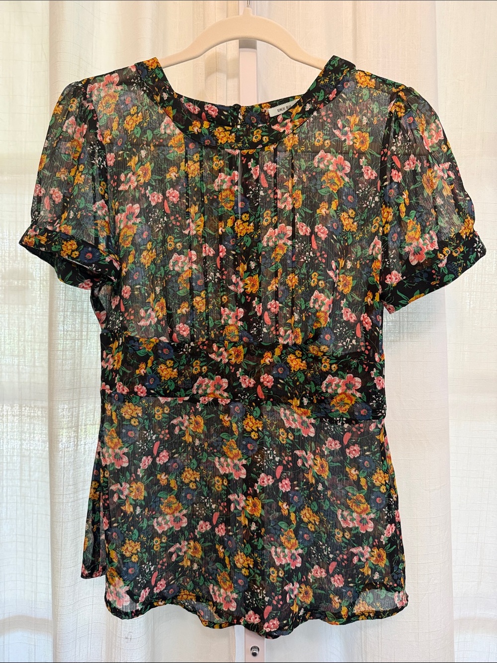Floral Sheer Short-Sleeve Blouse - Black Floral